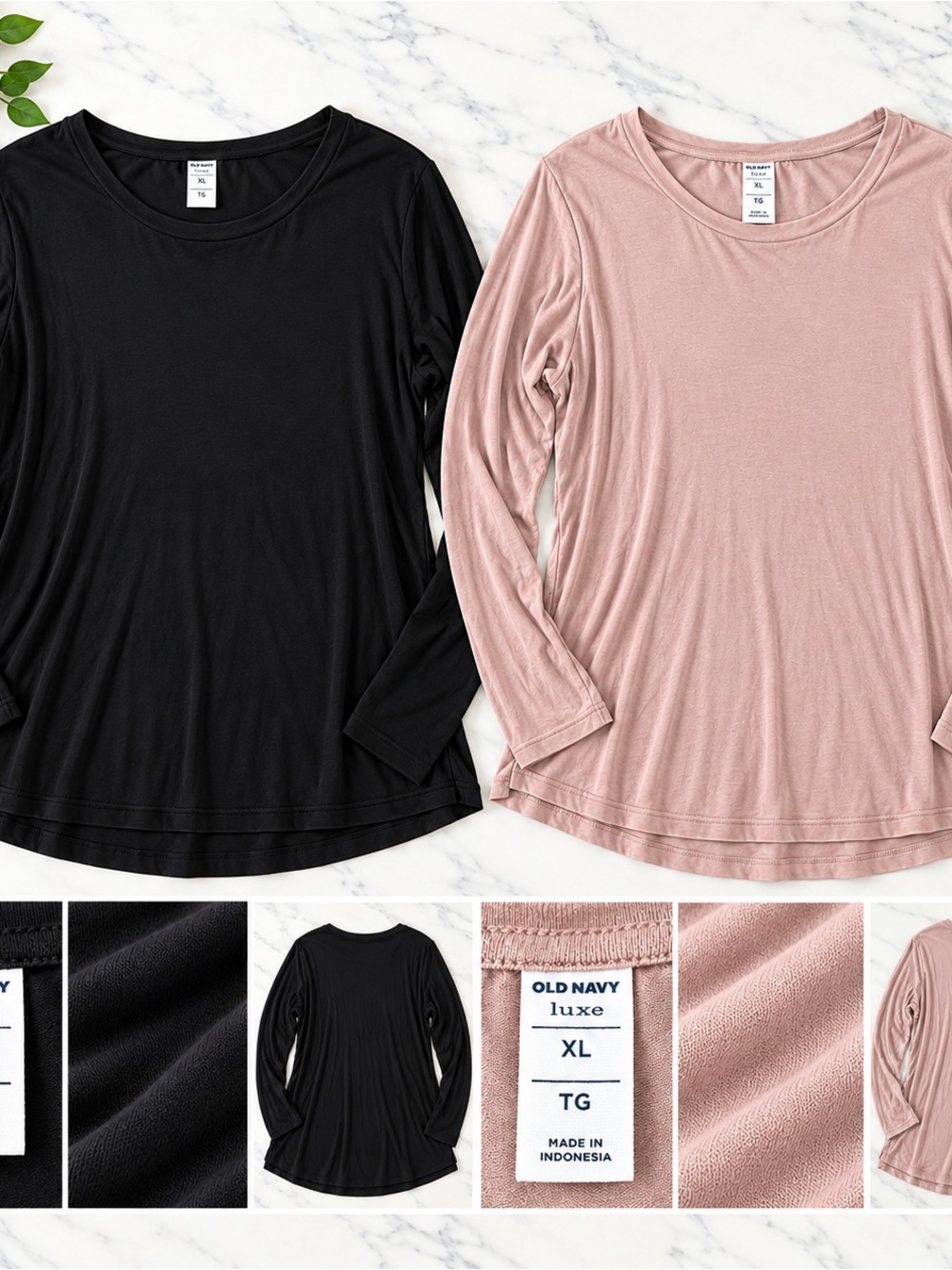 Old Navy Long Sleeve Tee Duo - Black & Dusty Rose Tunic Tees
